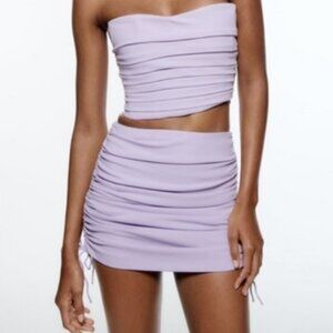 ZARA Pastel Mauve Ruched Mini Skirt size XS lavender purple